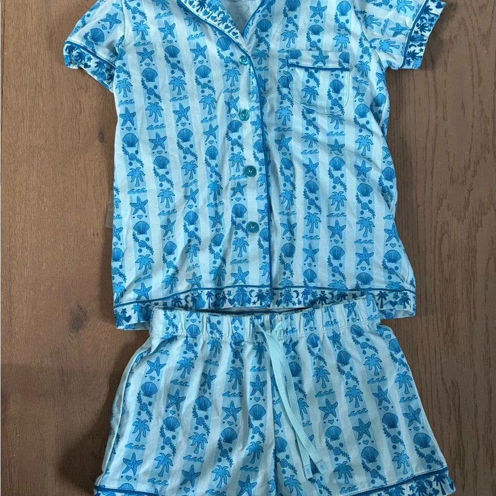 Pink Palm Puff Blue Printed Pajama Set - Picture 2 of 16